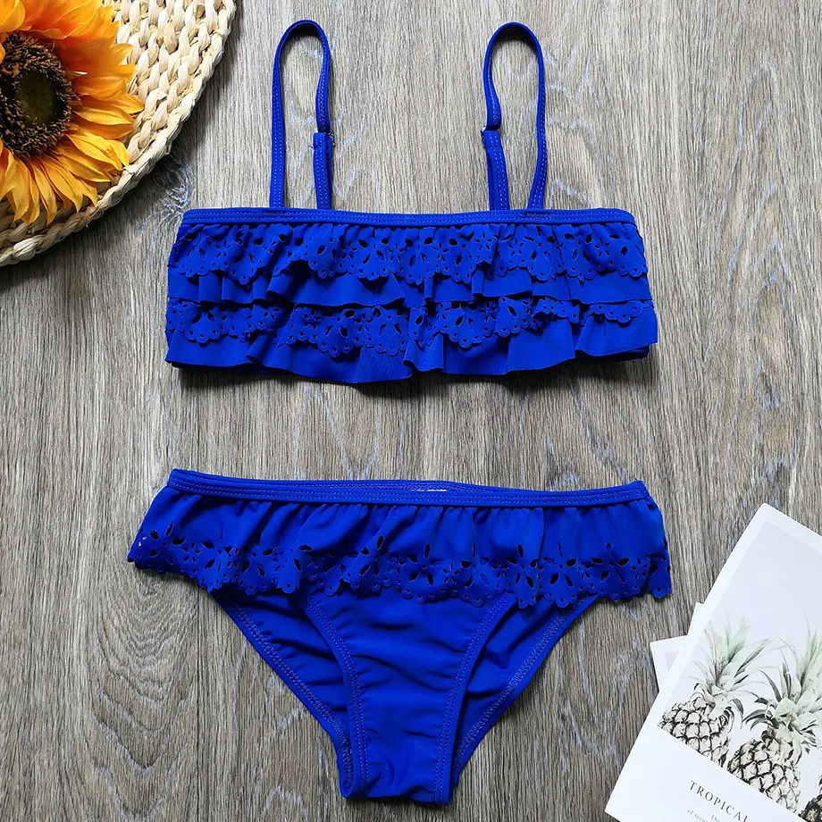 Купальник От 5 до 14 лет для девочек комплект бикини девочек-подростков с оборками