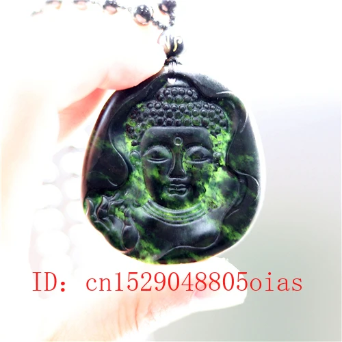 Натуральный черный зеленый китайский нефритовый Будда Кулон Бусы обсидиан