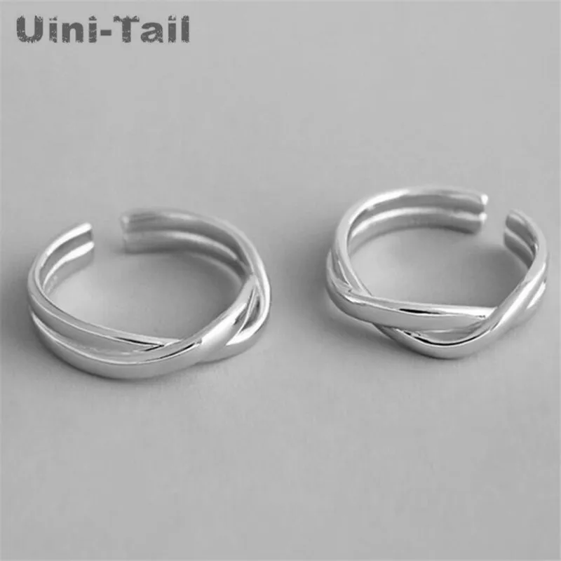 Женское кольцо с волнистой волной Uini Tail гладкое переплетенное витое Открытое