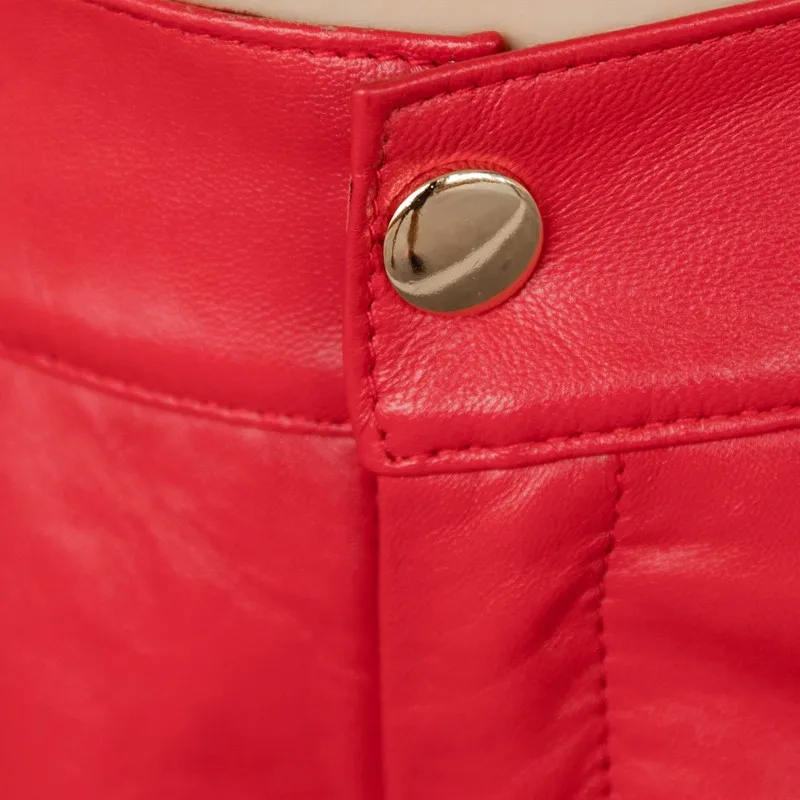 Модные женские свободные брюки до колен из натуральной овечьей кожи с широкими