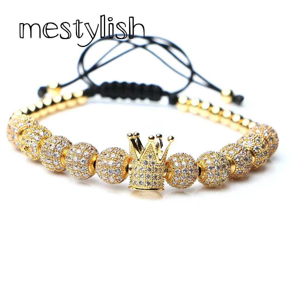 

Mestylish Crown Charm 4mm Round Cubic Micro Pave Zircon Beads Braided Macrame Bracelet Men Jewelry Pulseira Feminina