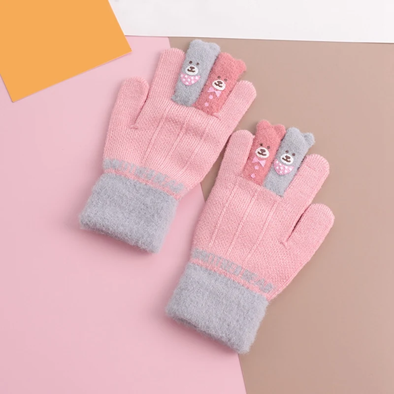 2019 милые зимние детские вязаные перчатки с медведем пятью пальцами новые теплые