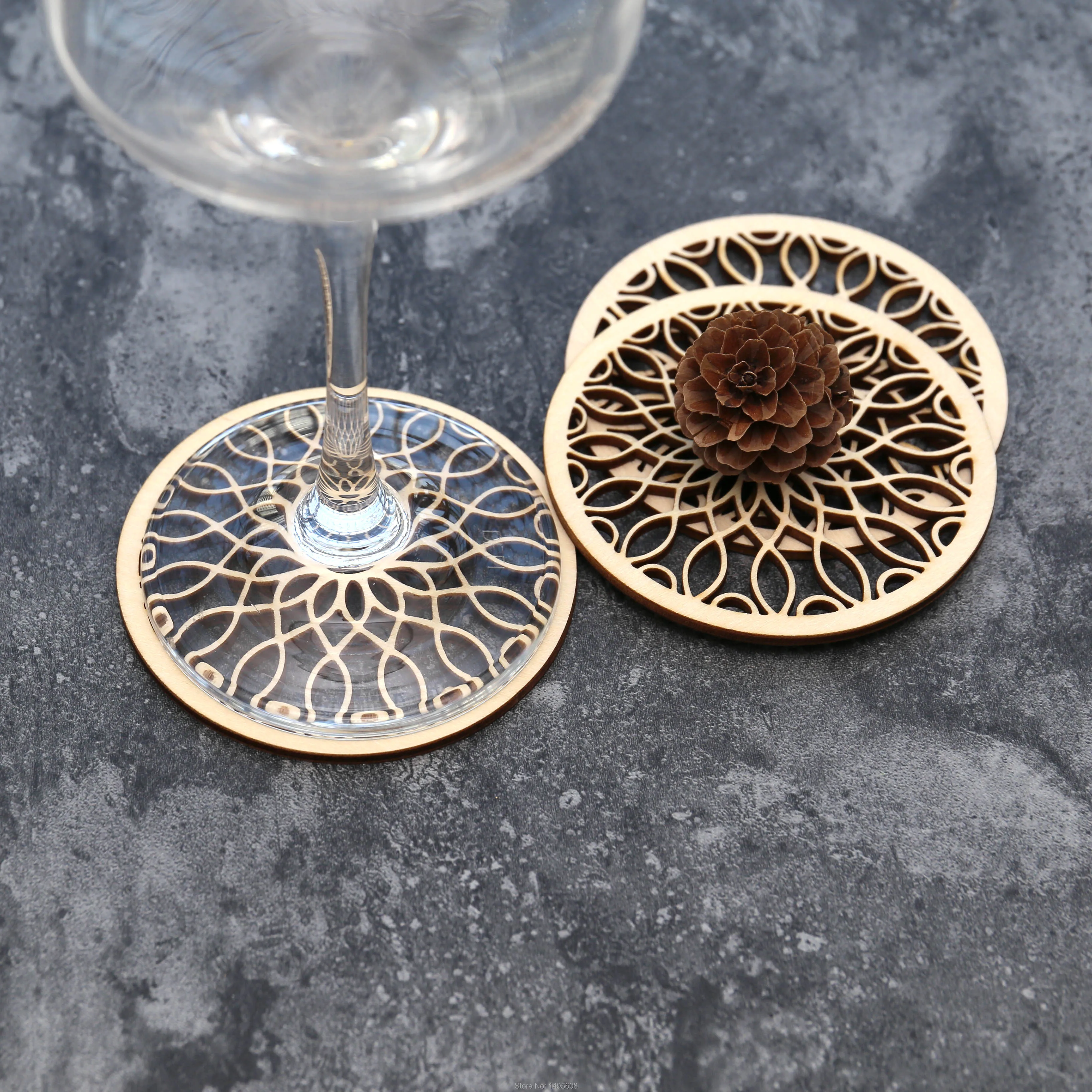 Геометрическая подставка деревянная с цветком жизни для напитков Подарочная