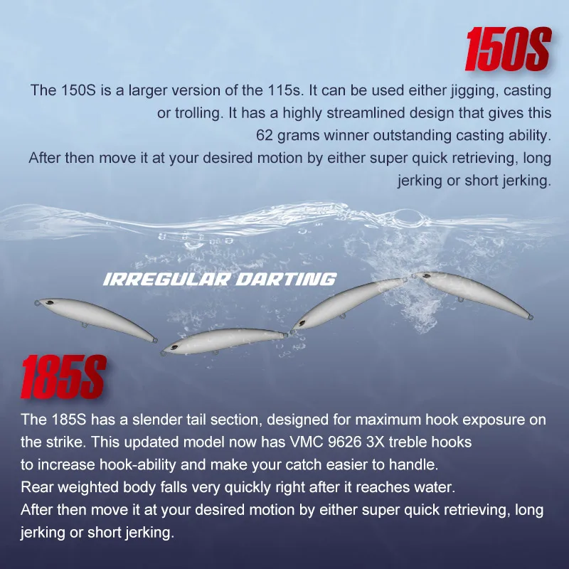 Noeby Sinking Pencil Fishing Lure 115mm54g 150mm62g 185mm127g Stickbait Wobbler Artificial Hard Bait for Sea Tuna Fishing Lure