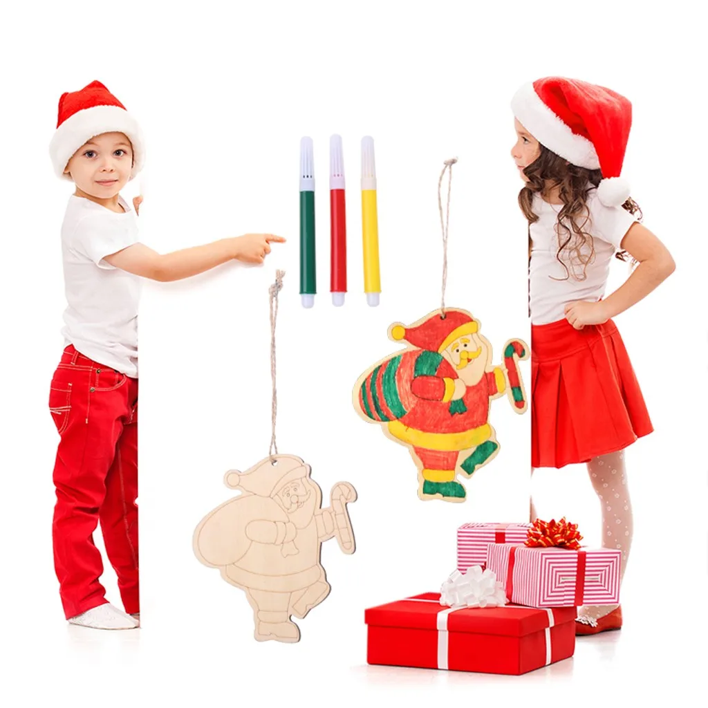 Счастливого Рождества DIY Деревянные Мини Санта Клаус дерево колокольчики