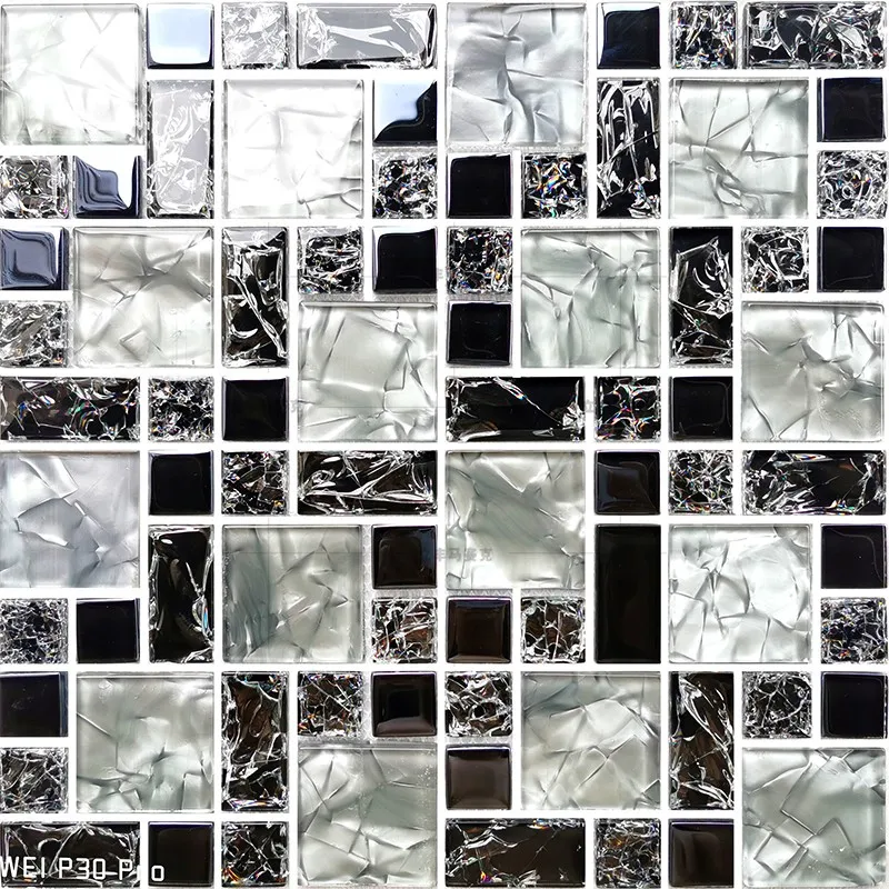 

Gray Mix Black Glass Mosaic Tile LFGT004 Bathroom Kitchen Backsplash Wall Tiles