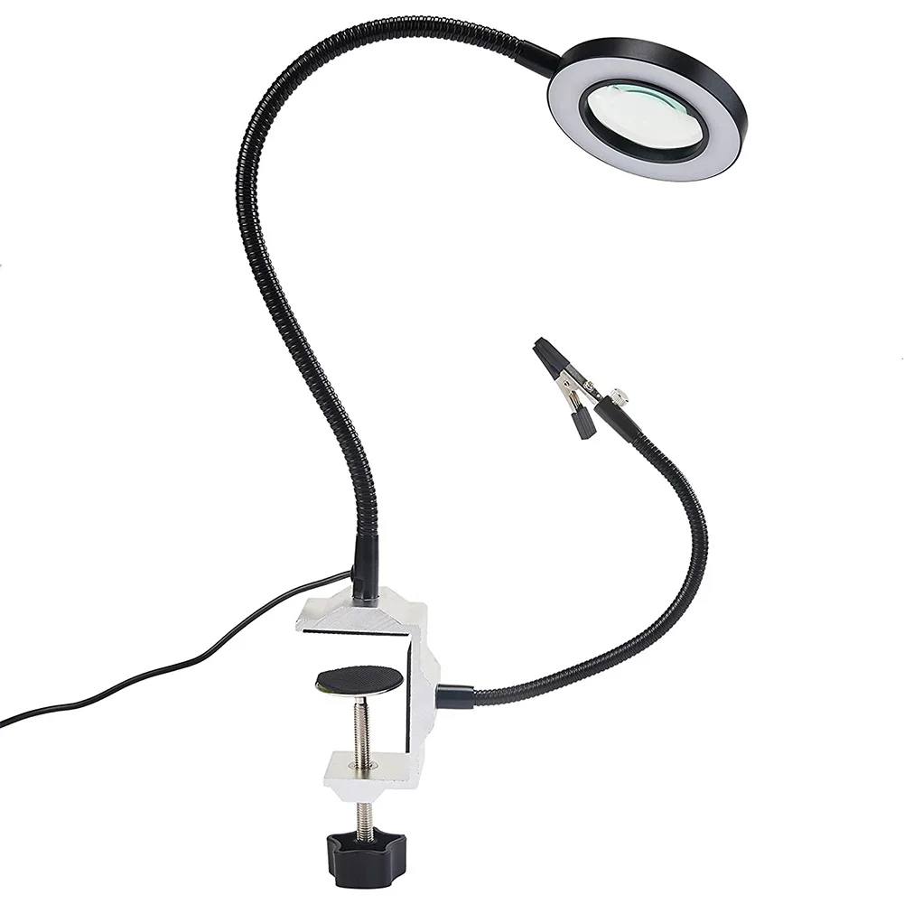 

Flexible LED Clip Magnifying Glass Electronic Lamp Black Arm Lighted Magnifier Clip-on Table Top Light Welding aids tool