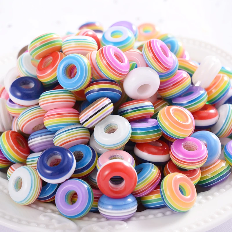 Бусины из смолы разноцветные большие отверстия плоские бусины для изготовления
