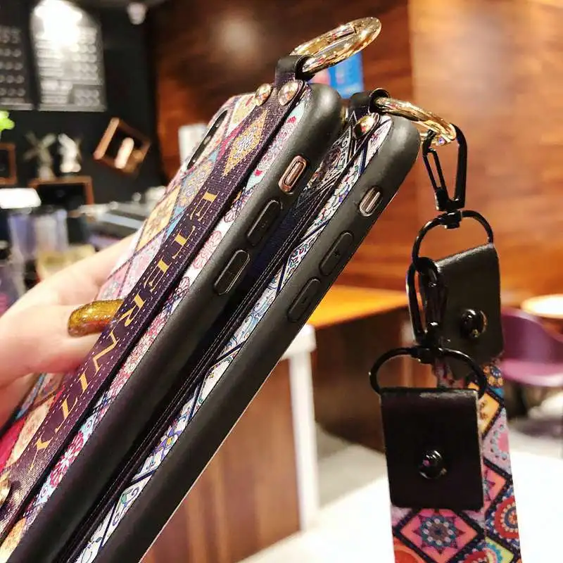 Богемный чехол 2019 с ремешками на запястье и шею для iPhone 6 6s plus 7 8 из ТПУ 11 pro max XS MAX XR X