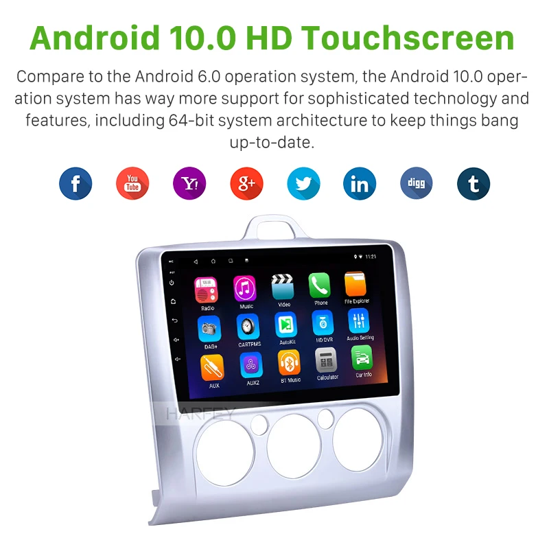 Автомагнитола Harfey на Android 10 0 9 дюймов стерео GPS 2DIN для 2004 2005 2006-2011 Ford Focus Exi MT 2 3 MK2/MK3