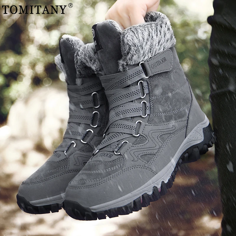Brand Men Plush Snow Boots Winter Outdoor Warm High Quality Waterproof Hiking Boots Women Couples Non-slip Waterproof Work Shoes