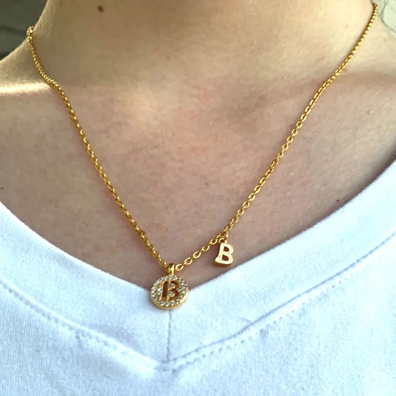 Цепочка с подвеской для женщин маленькое ожерелье золотистого инициала двойная