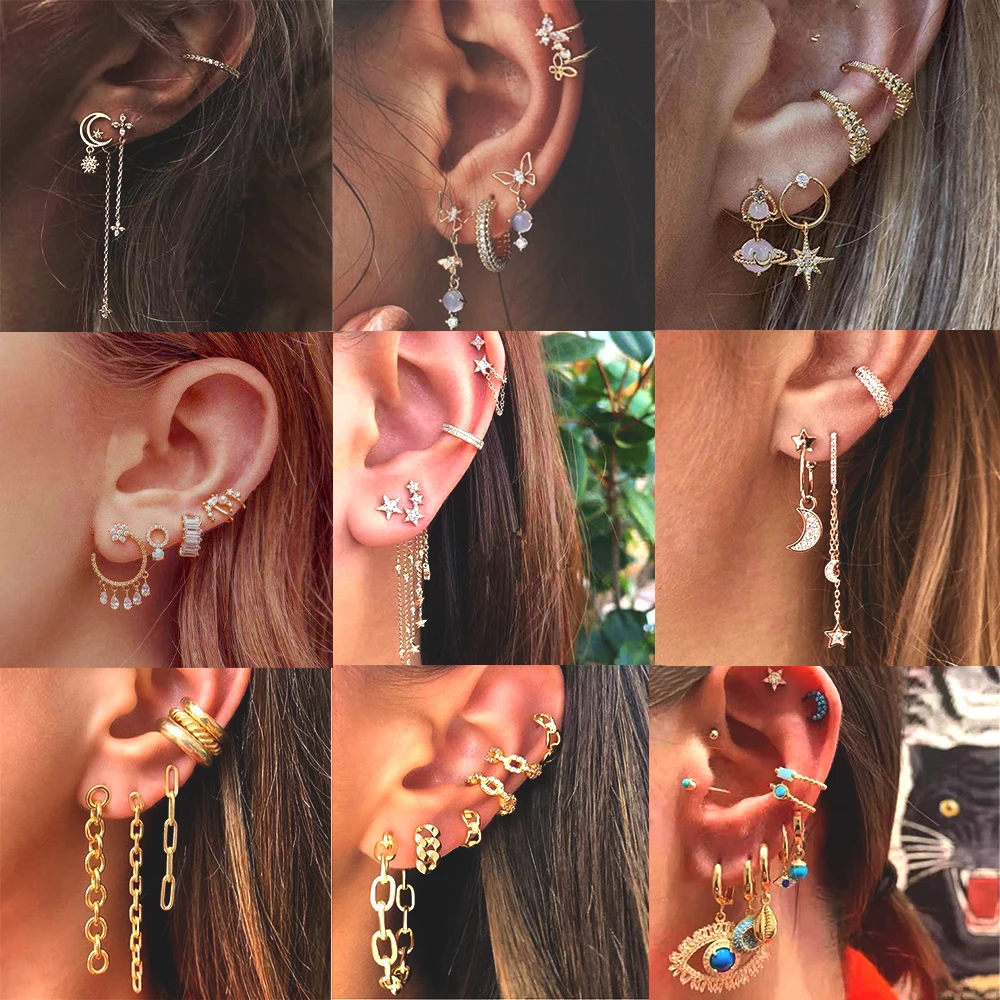 В богемном стиле из золотистого металла Комплект сережек для женщин 2020 с