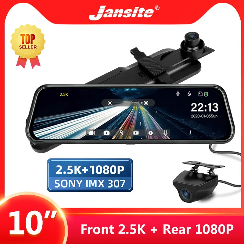 Jansite 10 &quotВидеорегистраторы для автомобилей сенсорный Экран Dash cam 2 5 K + 1080P Камера