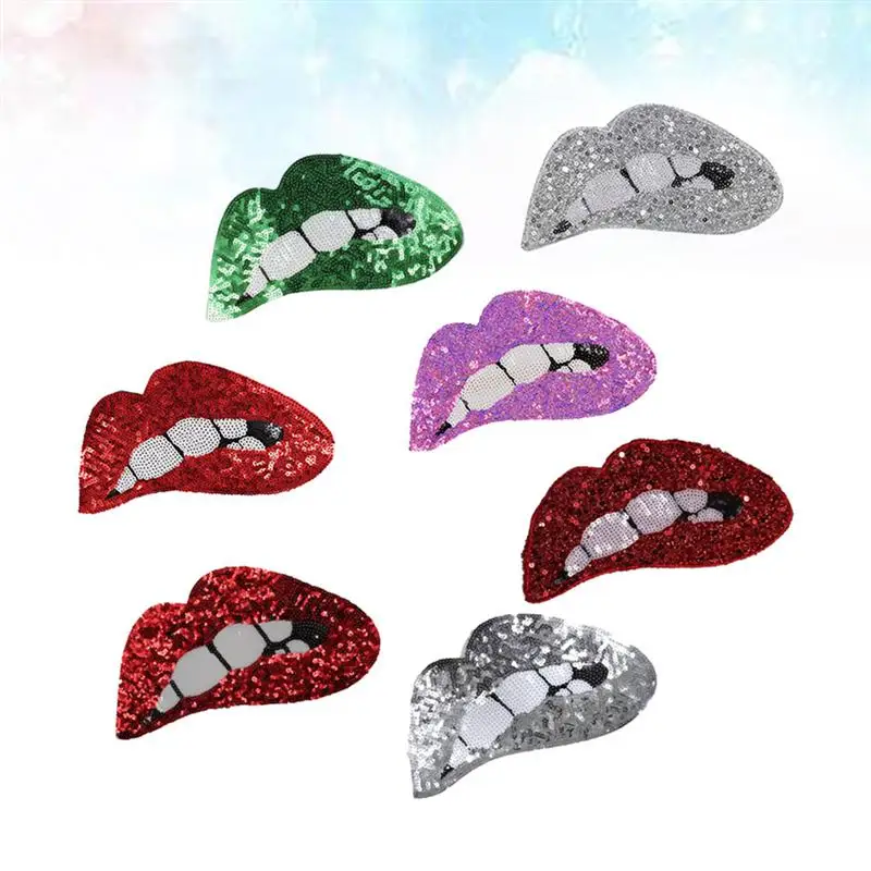 

7pcs Clothes Patches Decor Creative Sequin Lip Patches DIY Clothes Patches (Random Style)
