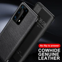 genuine leather flip cover for huawei p40 pro plus p30 p20 pro case original mirror smart touch view wake up sleep
