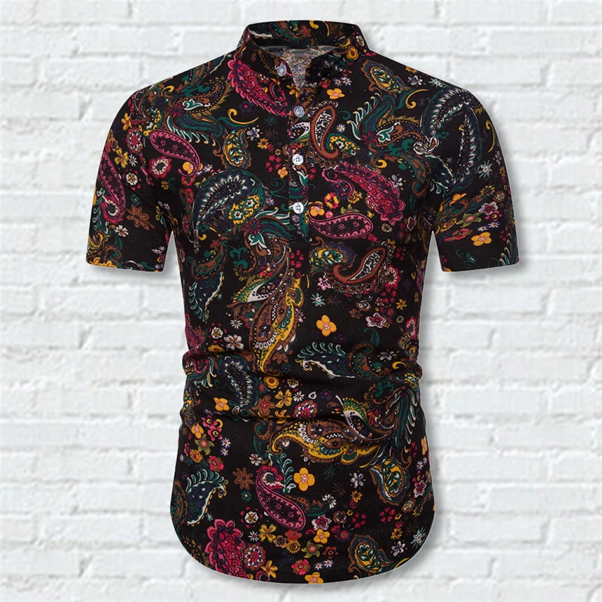 

2020 Hot Sale Floral Print Men Shirt Plus Size Men Clothes Short Sleeve Summer Male Clothing Shirts Men Tops