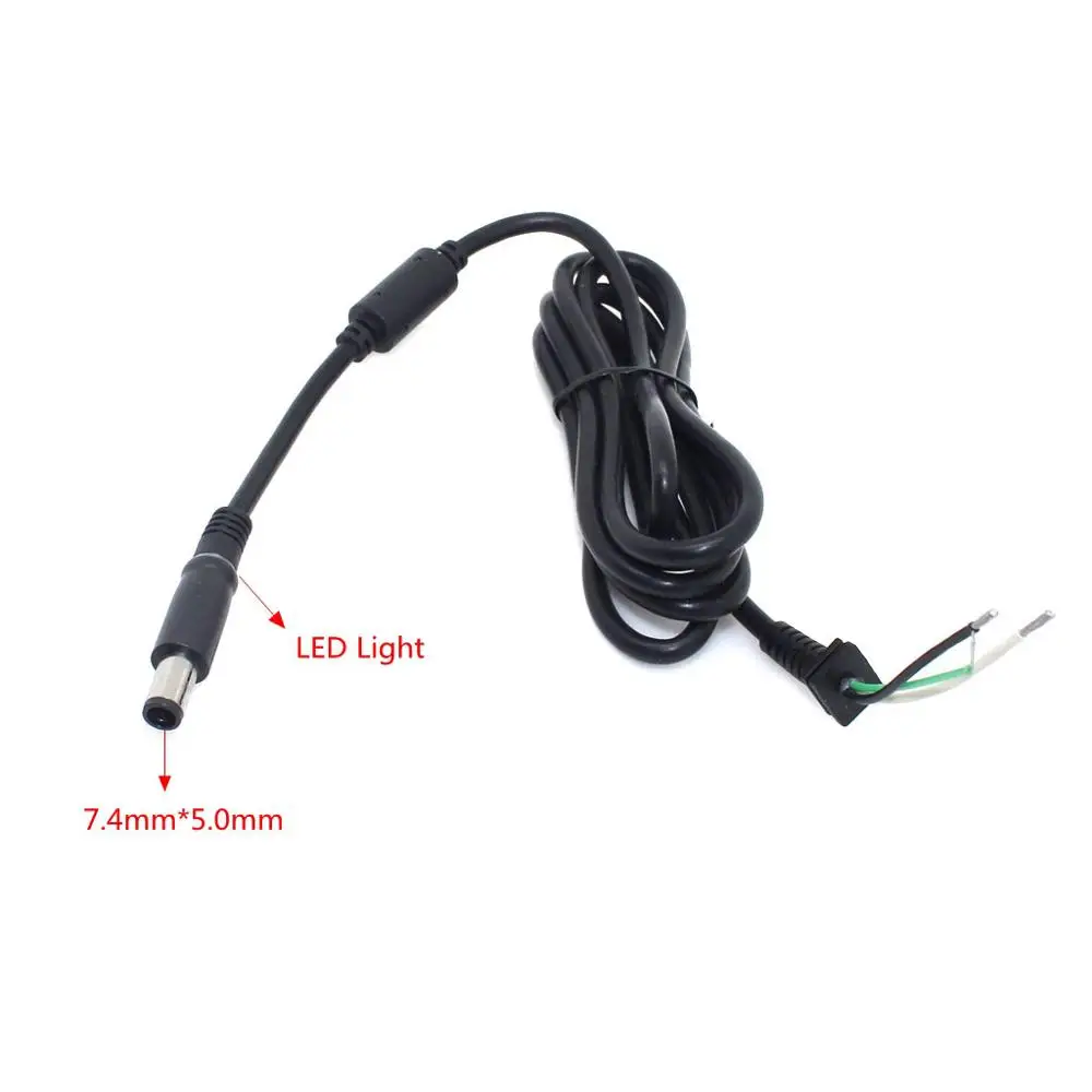 18AWG Copper DC Tip Plug Connector Cord Cable for Dell HP Laptop Charger Adapter black Pin 7.4 x 5.0 with led light 1.8M