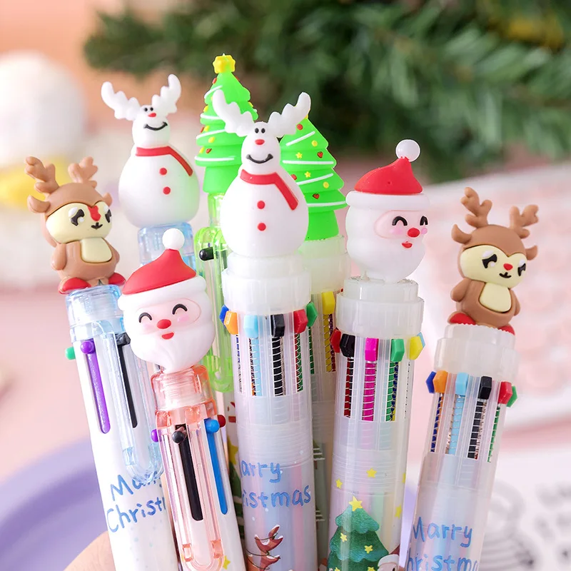 

6/10 Color Cute Cartoon Christmas Ballpoint Pen Oil Pen for Student Multi Color 0.5MM for Handwriting PUO88