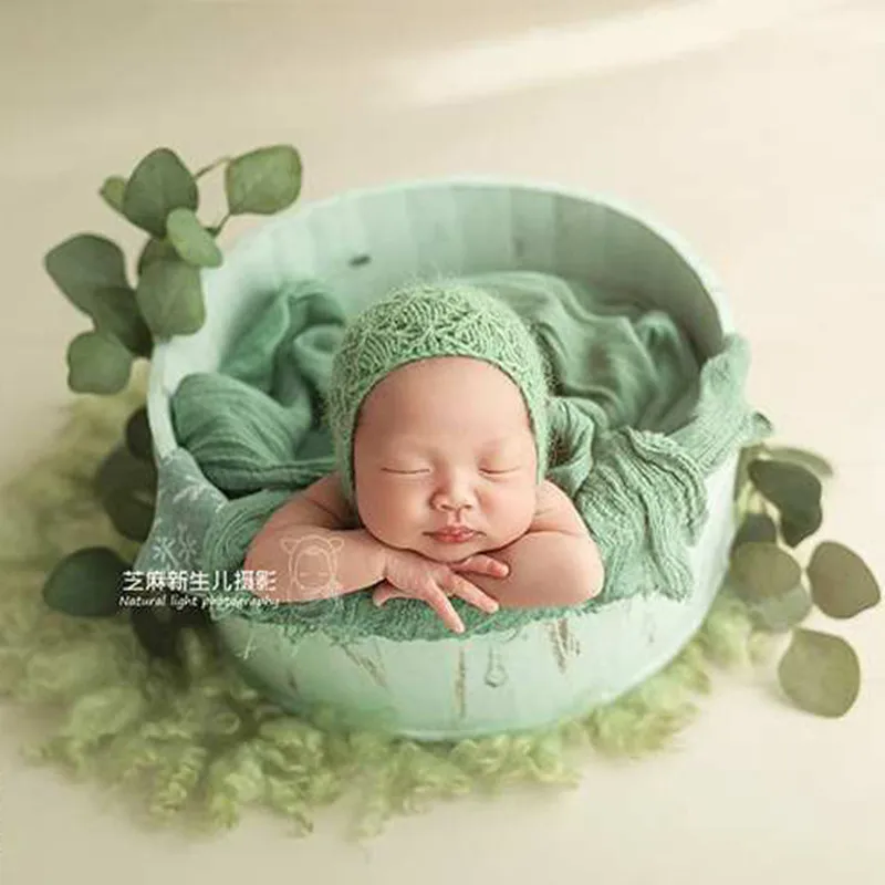Hot Newborn Photography Props Round Tub One Month Baby Photographing Baby Styling Auxiliary Props Wooden Basin Pink Green Khaki