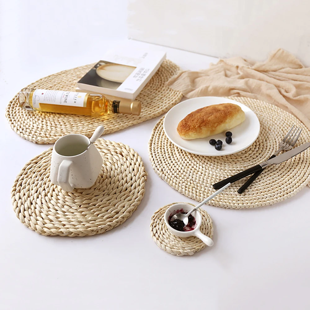 Lychee Natural Corn Husk Round Braided Placemat DIY Mug Kitchen Table Place Mat Cloth Tea Coffee Doily Dish Pad | Дом и сад