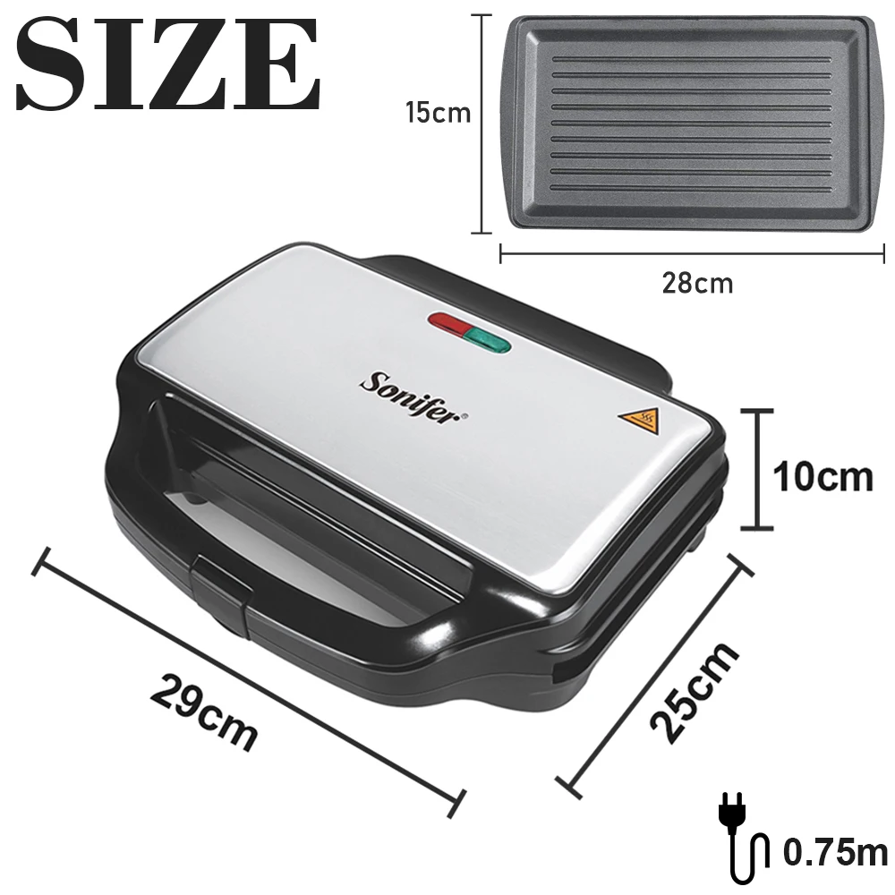 

900W Electric Sandwich Maker Machine Grill Plate Kitchen Breakfast Maker Non-stick Coating Plate For Gift 220V Sonifer