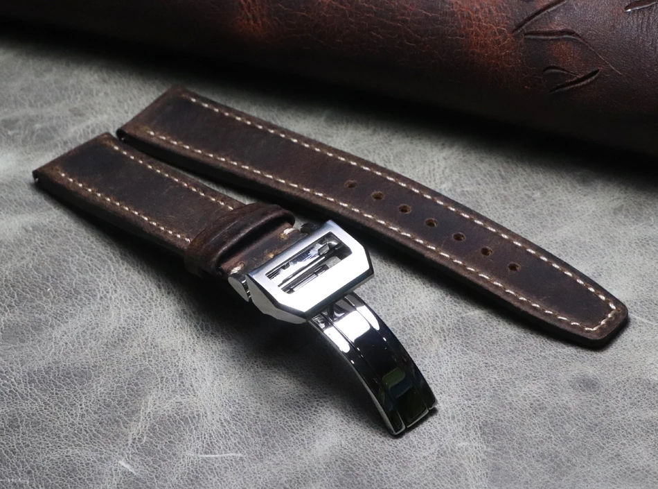 

21mm 20mm 22mm Crazy Horse Hide Cowhide Watchband Genuine Leather Watch Strap high quality Retro brown Wristband Brand male Belt