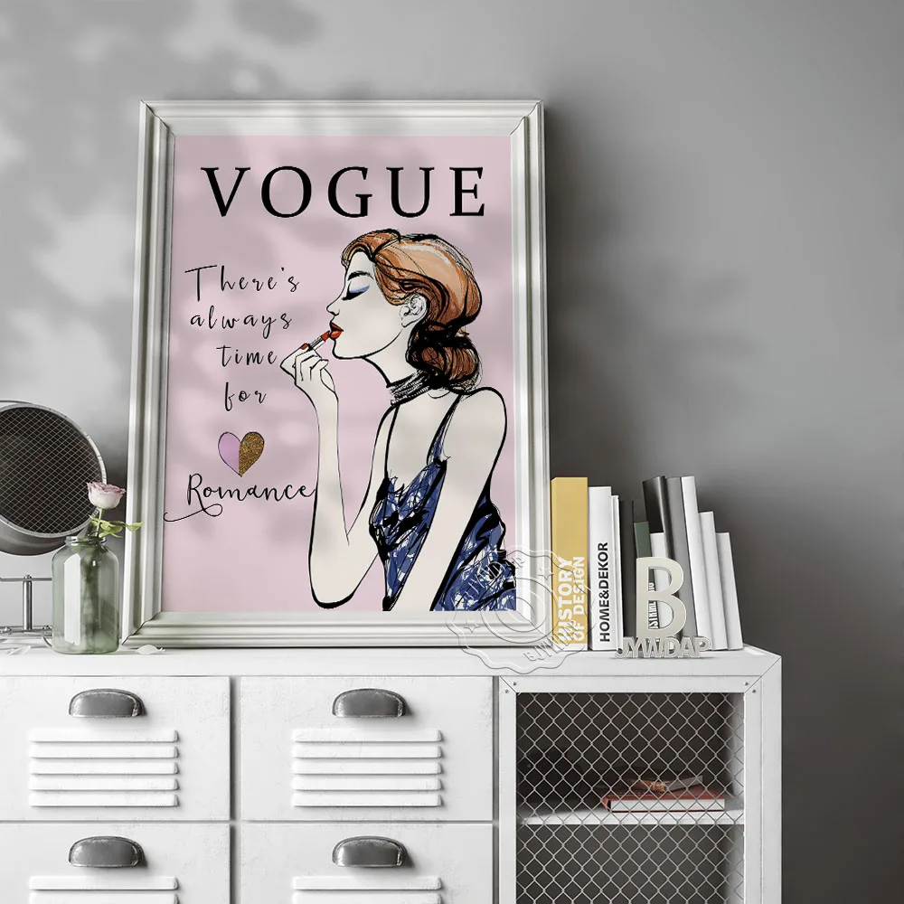 

Vogue Magazine Cover Illustration Art Prints Poster, Female Portrait Sketch Canvas Painting, Modern Fashion Girl Room Home Decor