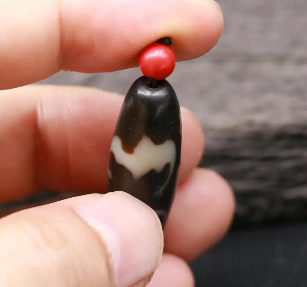 Collectible Treasure Unique Energy Tibetan Old Agate Oily 5 bats Totem dZi Bead 35mm From LKbrother Sauces | Украшения и