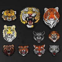 animal wild boar tiger lion wolf embroidery iron on patches for clothing applique diy hat coat dress accessories cloth sticker