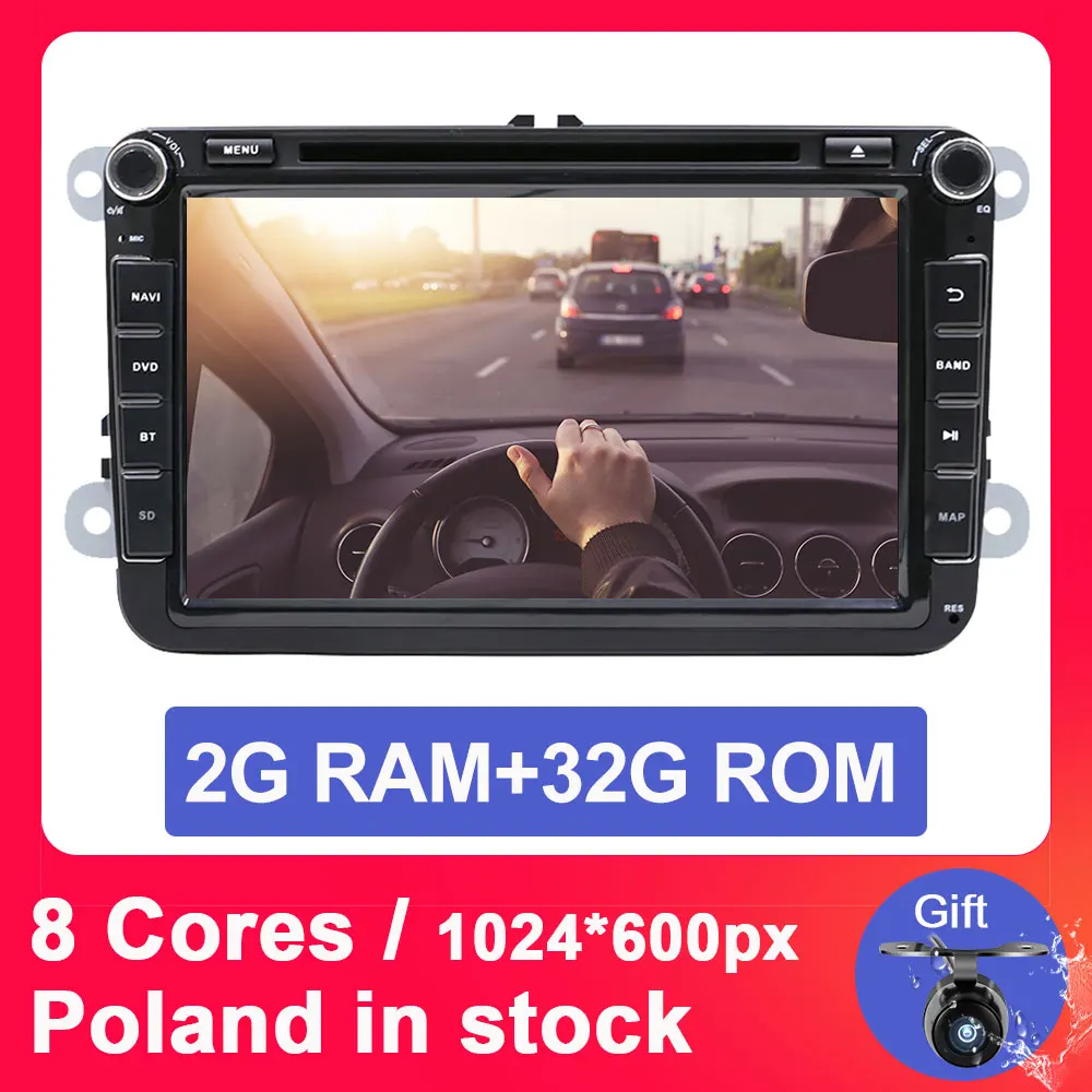 Eunavi 2 Din Android 9 Автомобильный dvd радио плеер gps для Volkswagen VW Polo Jetta Tiguan passat b6 cc fabia Skoda Octavia Sea Leon - Цвет: T8 2G 32G