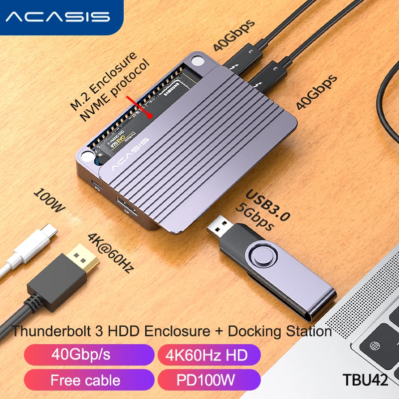 

Acasis External Hard Drive M.2 NVME USB3.0 Thunderbolt 3 Enclosure With Typec Docking Station Converter SSD Mobile Disks 40Gbps