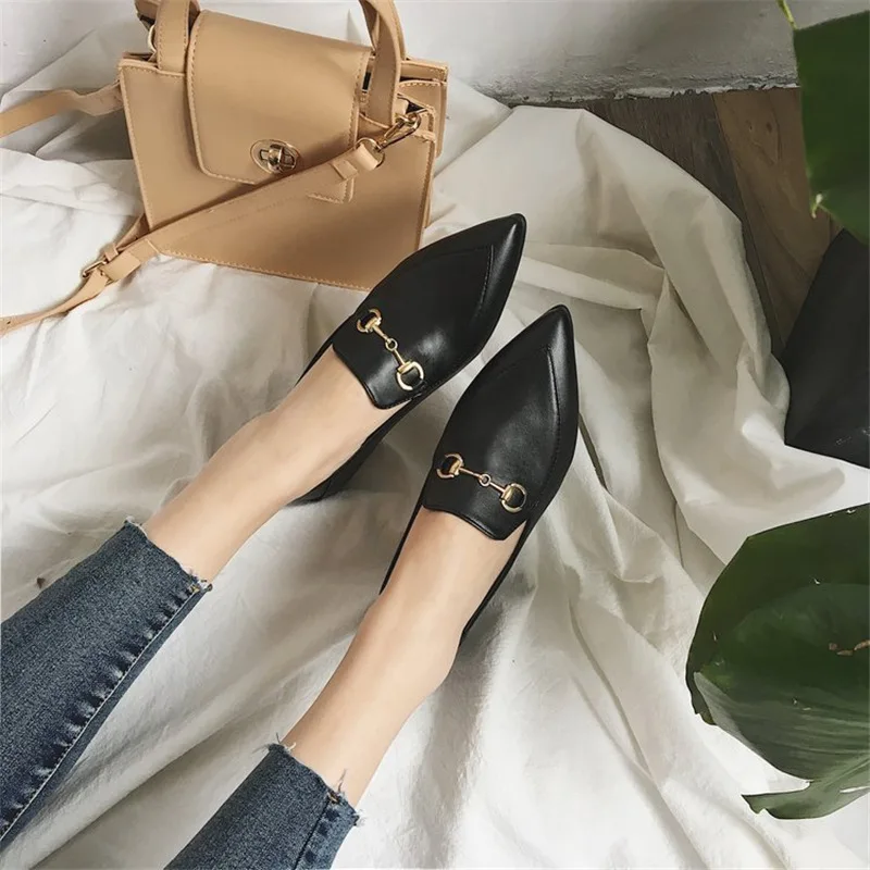 Женские лоферы с металлической пряжкой двухцелевые туфли в стиле ретро 2020 | Обувь