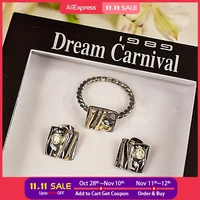 dreamcarnival1989 new arrive geometric square ring earrings set for women zircon hot pick dating party girls jewelry we3961s2