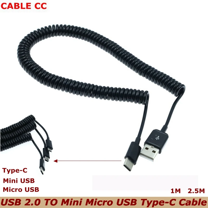 Micro USB Mini Type-C с телескопической Весна мобильный телефон кабель для передачи