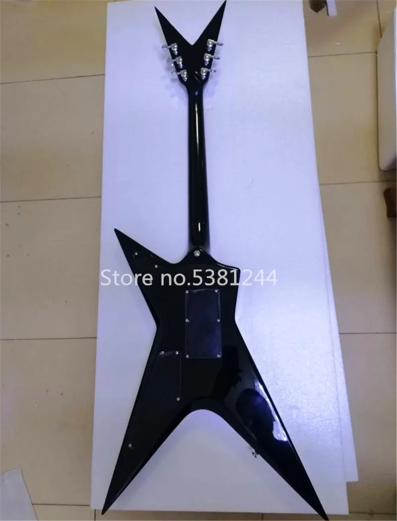 Бесплатная доставка 6-струнная электрическая гитара черная краска серебряные