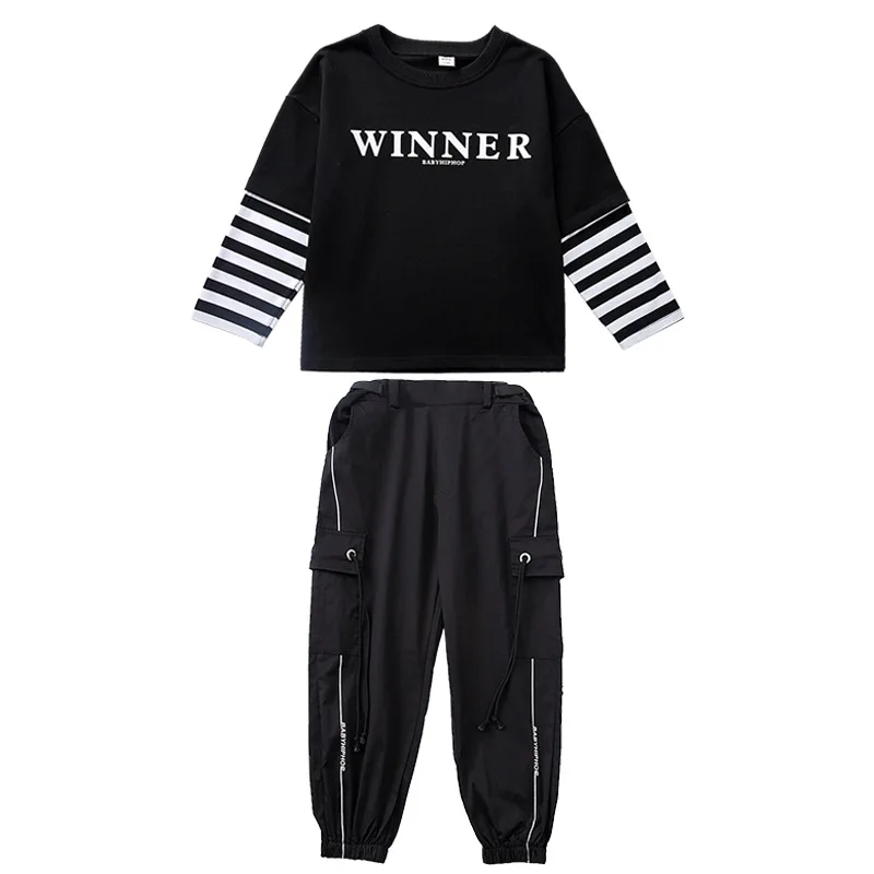 

Kid Hip Hop Clothing Striped Sweatshirt Oversized Shirt Top Streetwear Tactical Cargo Pants for Girls Boy Dance Costume Clothes