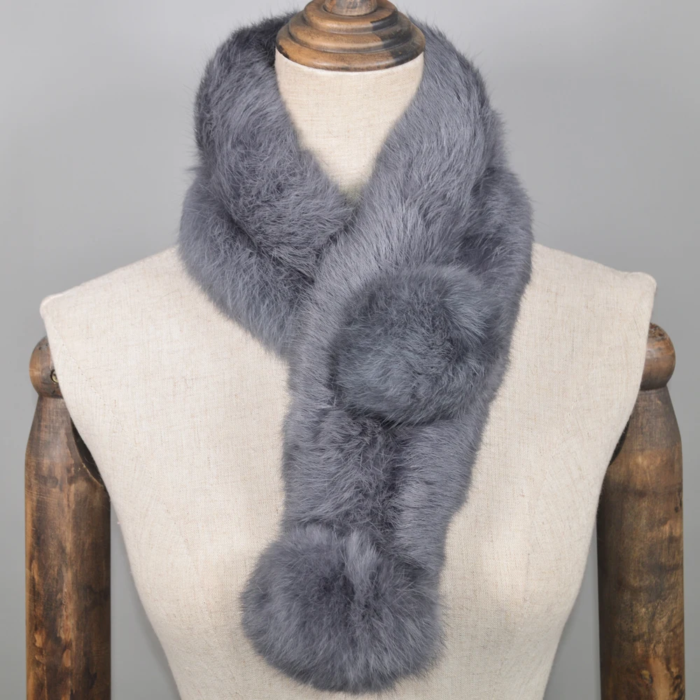 Женский шарф из натурального кроличьего меха мягкий теплый ручной работы 100%