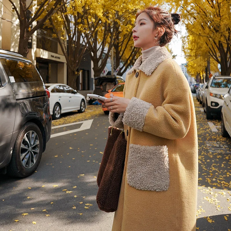 

Women Warm Faux Fur Coat Collar Button Artificial Fur Coat Outerwear Autumn Winter Jacket Casual Loose Solid Long Button M395