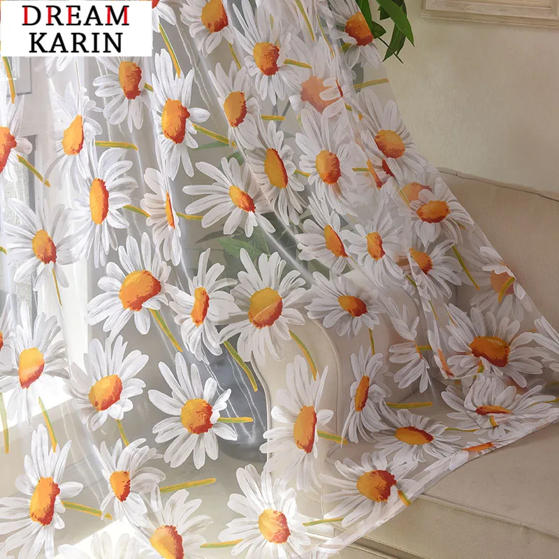 Шторы солнцезащитные с цветочным принтом прозрачные Занавески для гостиной