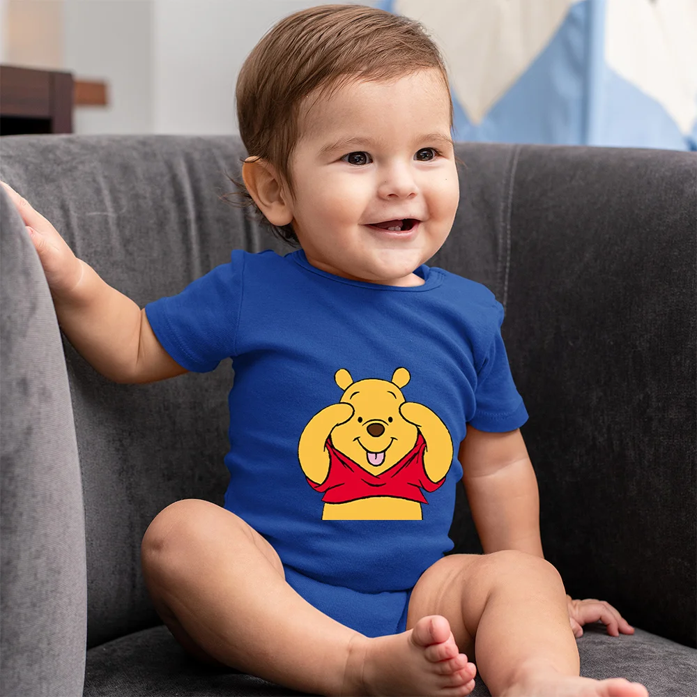 

Летняя детская одежда, комбинезон для младенцев с забавным принтом, милый слитный комбинезон с Винни-пухом и короткими рукавами, летнее мяг...