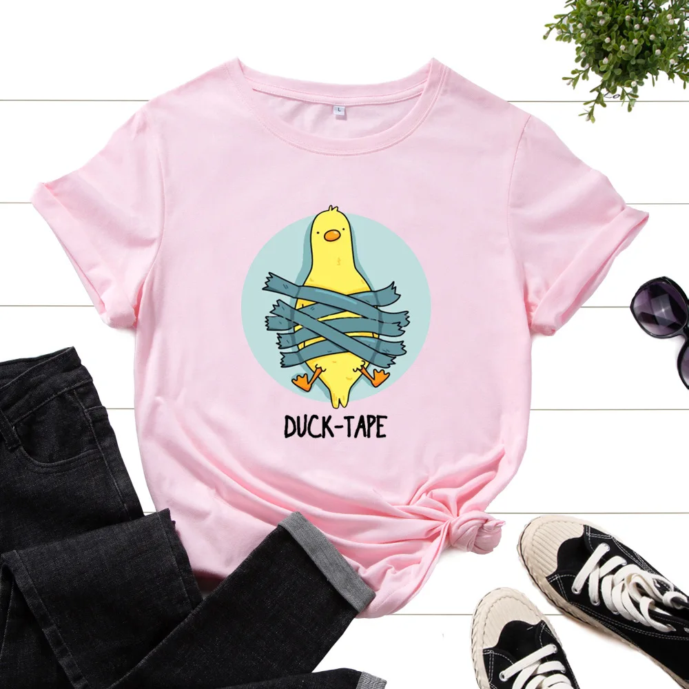 T-Shirts for Women Graphic Tees Printed Shirt Short Sleeve Summer Tops Casual Clothes Cartoon Animal Duck Trapped Ducks