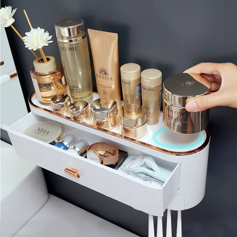 Bathroom Accessories Magnetic Inverted Adsorption Toothbrush Holder Wall Mounted Toothpaste Dispenser Squeezer Storage Rack | Дом и сад