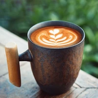 luwu japanese vintage ceramic coffee mug bronzetea milk beer mug with wood handle water cappuccino cup home office drinkware