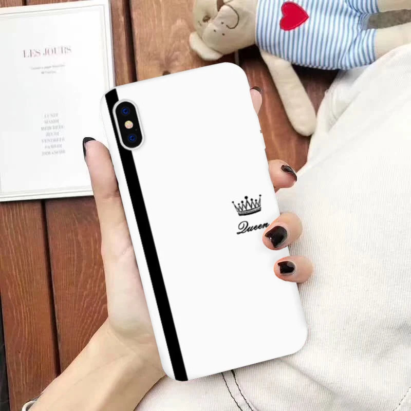 Чехол для влюбленных пар King Queen черный белый Силиконовый мягкий чехол iPhone X XS MAX XR 11