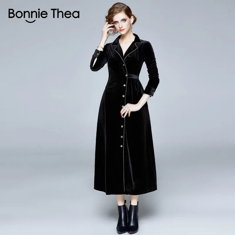 Женское бархатное платье Bonnie Thea черные вечерние платья в европейском и