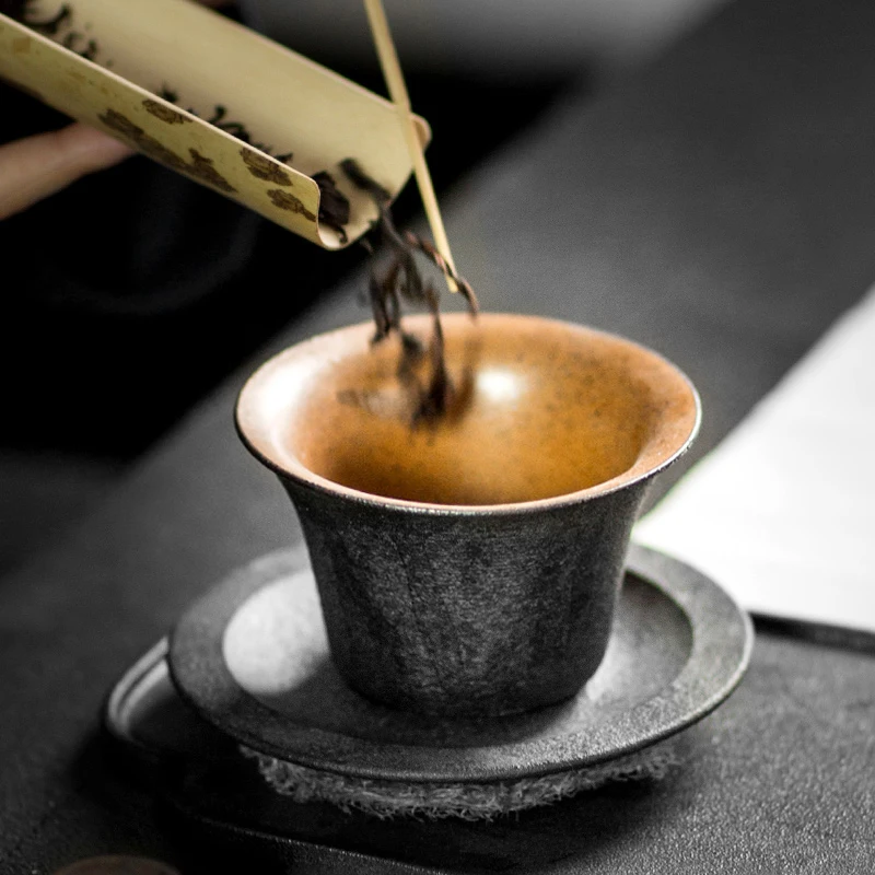 Винтажная керамическая керамика Gaiwan чайная чашка с деревянной крышкой и