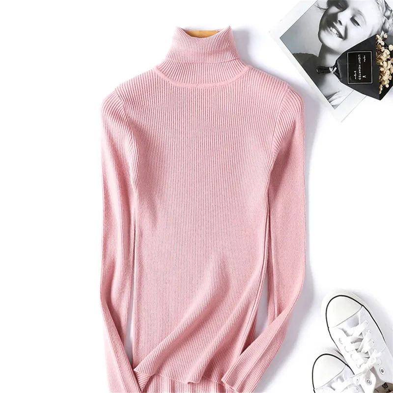 Эластичный женский свитер с высоким воротником новинка Женский облегающий