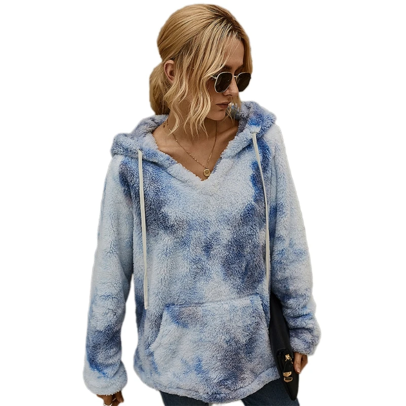 

Women Fuzzy Faux Fleece Hoodies Gradient Tie-Dye Long Sleeve Loose Sweatshirts BX0B
