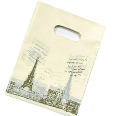 beige tower D& P 15*20 см/20*25 см 10 шт. свадебные подарки бутик подарки упаковка для покупок пластиковые ручки сумки ювелирные изделия пластиковые пакеты для упаковки - Цвет: beige tower